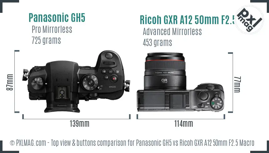 Panasonic GH5 vs Ricoh GXR A12 50mm F2.5 Macro top view buttons comparison