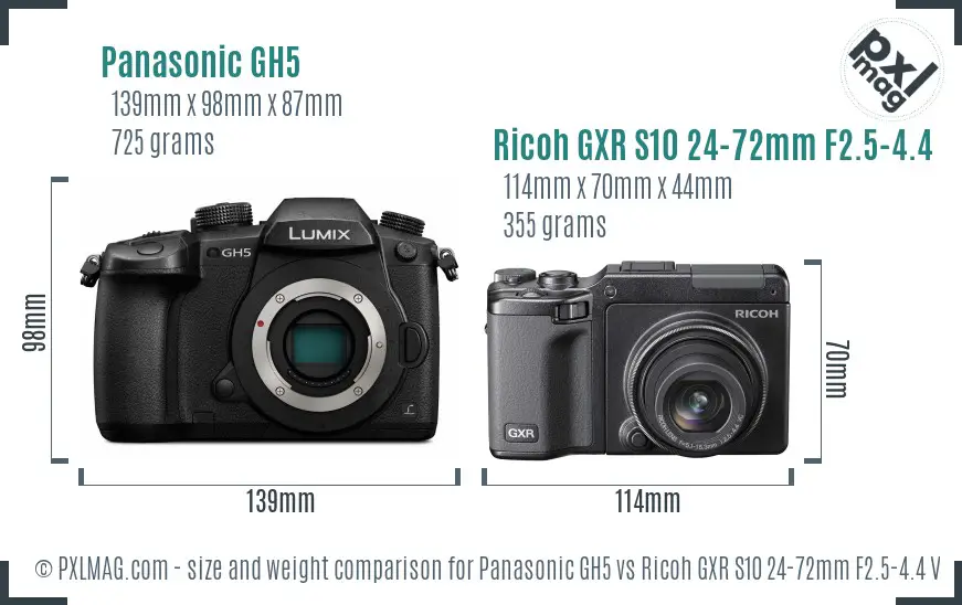 Panasonic GH5 vs Ricoh GXR S10 24-72mm F2.5-4.4 VC size comparison