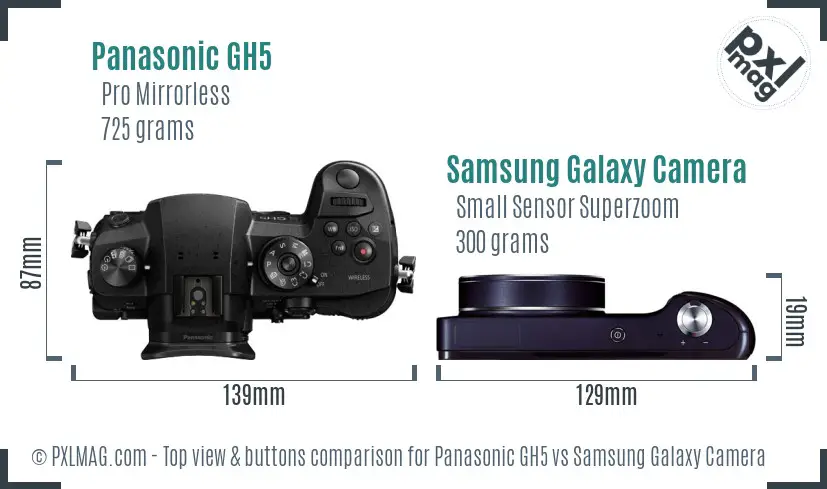 Panasonic GH5 vs Samsung Galaxy Camera top view buttons comparison