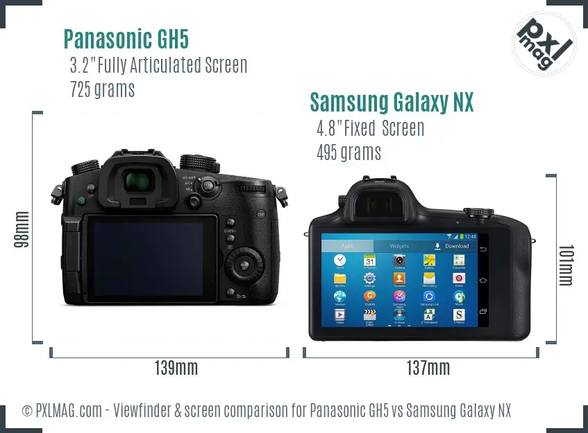 Panasonic GH5 vs Samsung Galaxy NX Screen and Viewfinder comparison