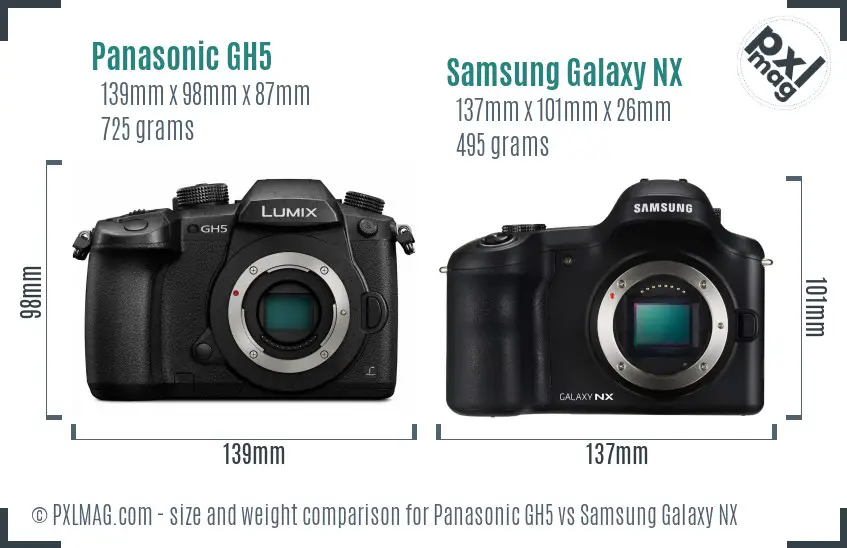 Panasonic GH5 vs Samsung Galaxy NX size comparison