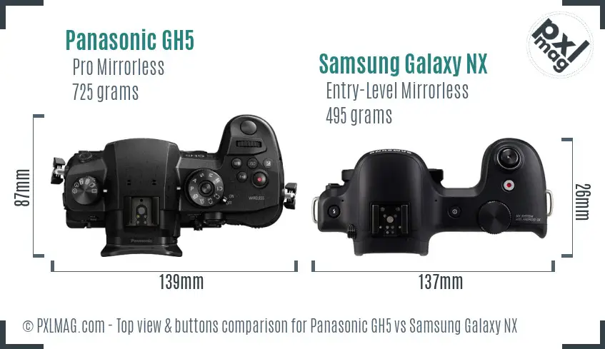 Panasonic GH5 vs Samsung Galaxy NX top view buttons comparison