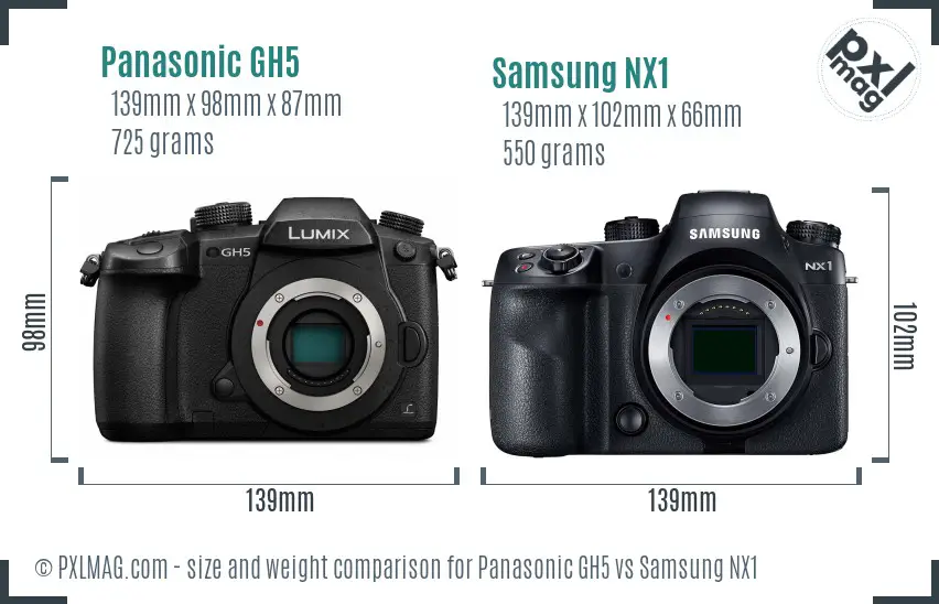 Panasonic GH5 vs Samsung NX1 size comparison