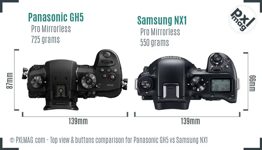 Panasonic GH5 vs Samsung NX1 top view buttons comparison