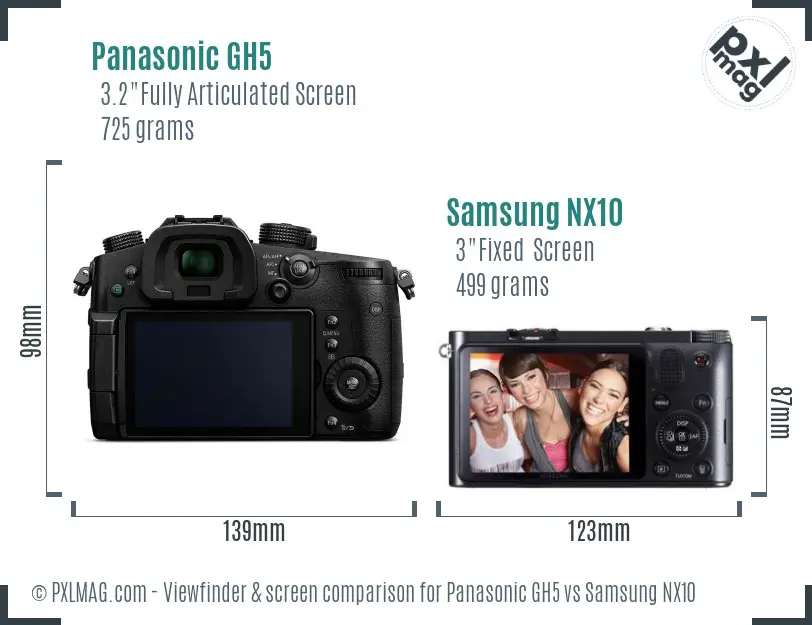 Panasonic GH5 vs Samsung NX10 Screen and Viewfinder comparison