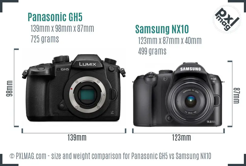 Panasonic GH5 vs Samsung NX10 size comparison