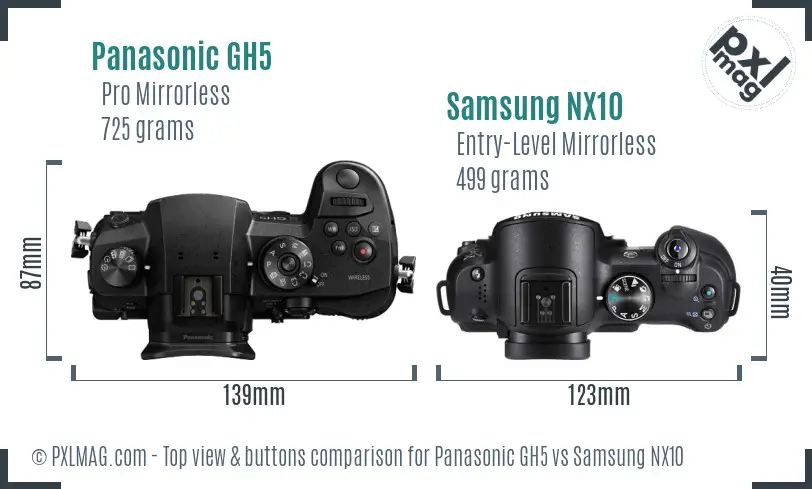 Panasonic GH5 vs Samsung NX10 top view buttons comparison