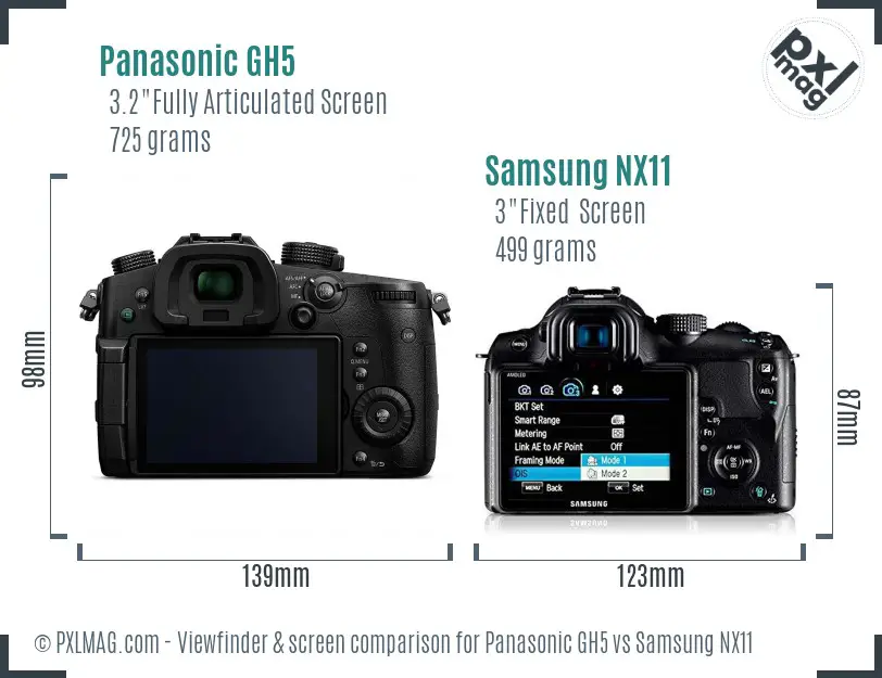 Panasonic GH5 vs Samsung NX11 Screen and Viewfinder comparison