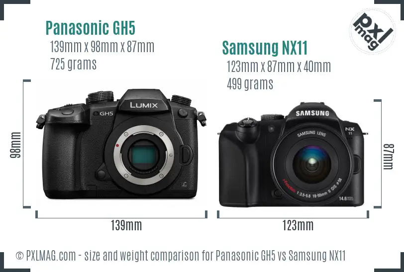 Panasonic GH5 vs Samsung NX11 size comparison