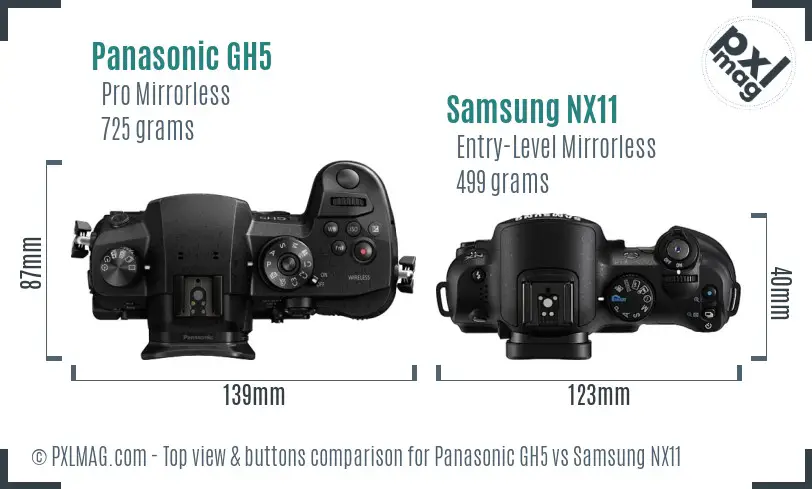 Panasonic GH5 vs Samsung NX11 top view buttons comparison