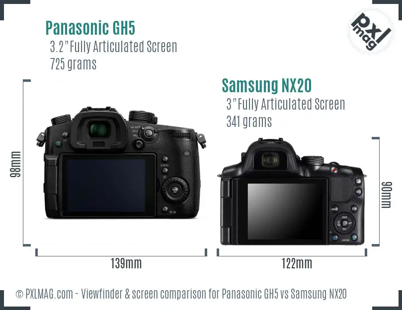 Panasonic GH5 vs Samsung NX20 Screen and Viewfinder comparison Panasonic GH5 vs Samsung NX20 Screen and Viewfinder comparison