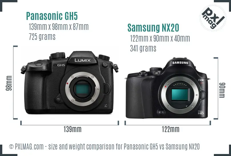 Panasonic GH5 vs Samsung NX20 size comparison Panasonic GH5 vs Samsung NX20 size comparison