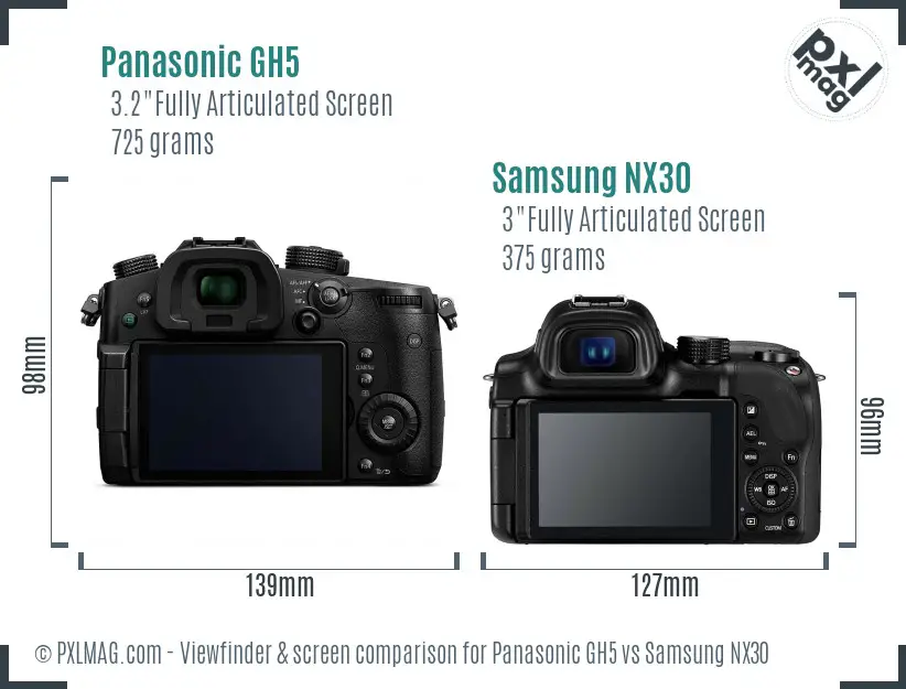 Panasonic GH5 vs Samsung NX30 Screen and Viewfinder comparison
