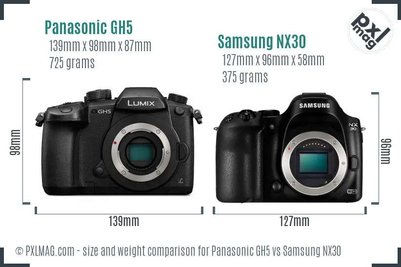 Panasonic GH5 vs Samsung NX30 size comparison