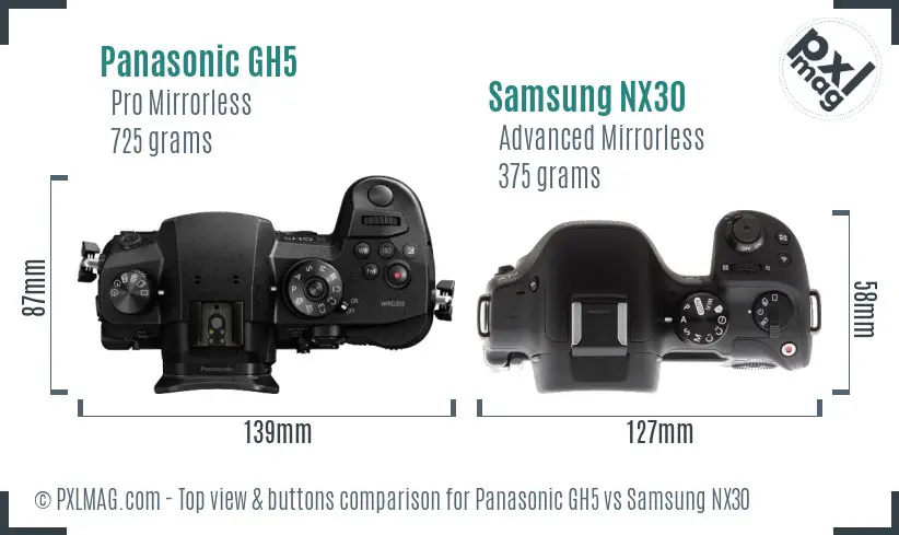Panasonic GH5 vs Samsung NX30 top view buttons comparison