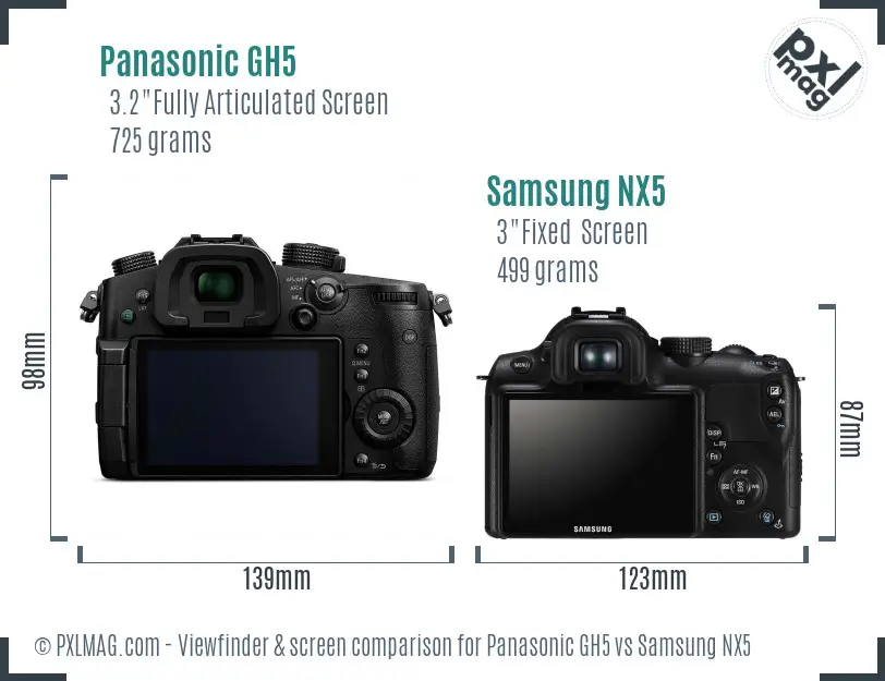 Panasonic GH5 vs Samsung NX5 Screen and Viewfinder comparison