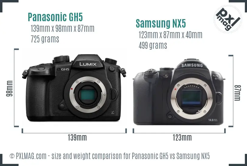 Panasonic GH5 vs Samsung NX5 size comparison