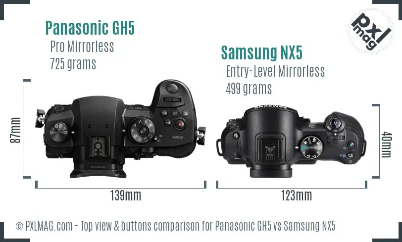 Panasonic GH5 vs Samsung NX5 top view buttons comparison