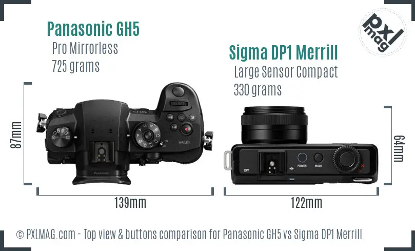 Panasonic GH5 vs Sigma DP1 Merrill top view buttons comparison