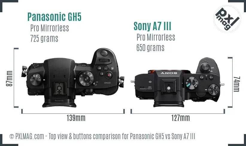 Panasonic GH5 vs Sony A7 III top view buttons comparison