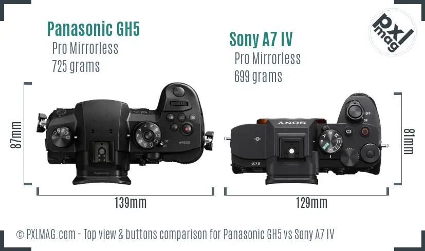 Panasonic GH5 vs Sony A7 IV top view buttons comparison
