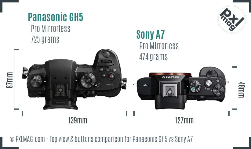 Panasonic GH5 vs Sony A7 top view buttons comparison
