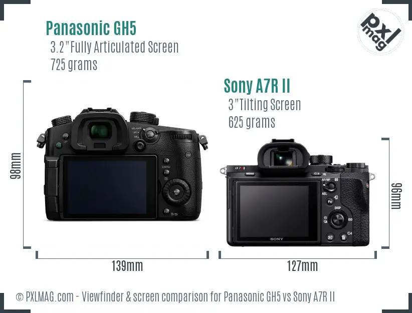 Panasonic GH5 vs Sony A7R II Screen and Viewfinder comparison