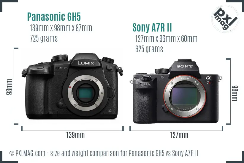 Panasonic GH5 vs Sony A7R II size comparison