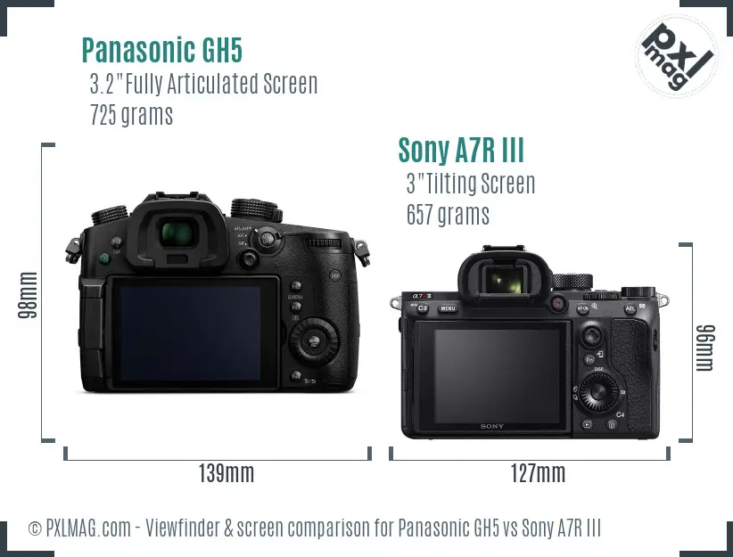 Panasonic GH5 vs Sony A7R III Screen and Viewfinder comparison Panasonic GH5 vs Sony A7R III Screen and Viewfinder comparison