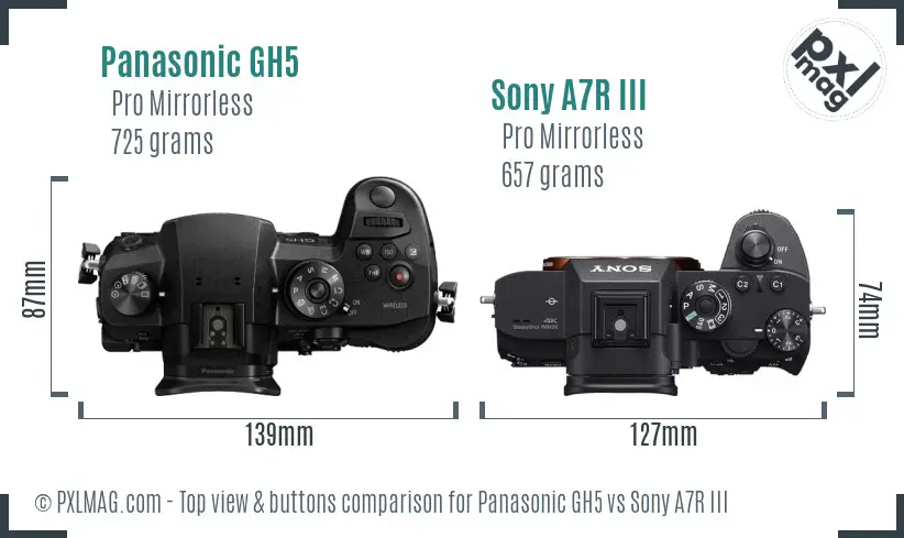 Panasonic GH5 vs Sony A7R III top view buttons comparison Panasonic GH5 vs Sony A7R III top view buttons comparison