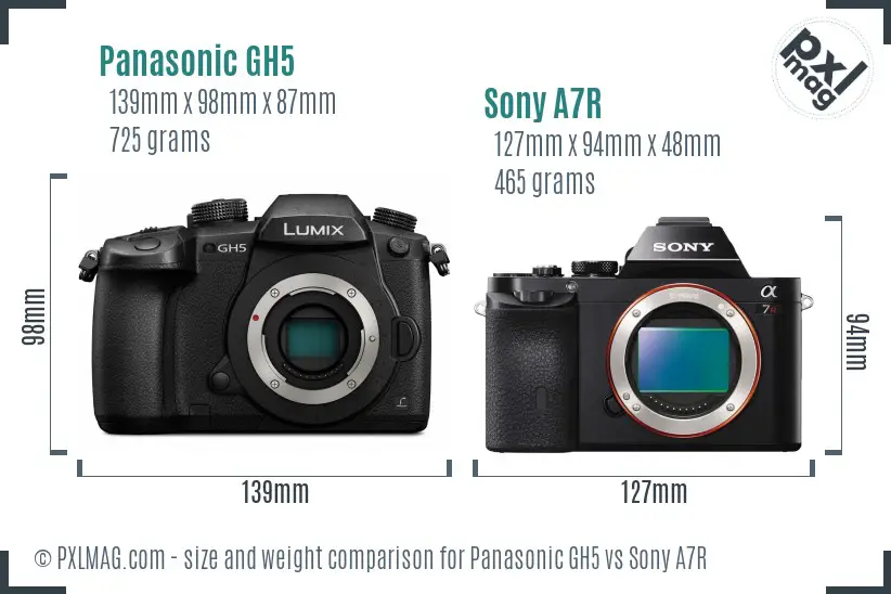 Panasonic GH5 vs Sony A7R size comparison