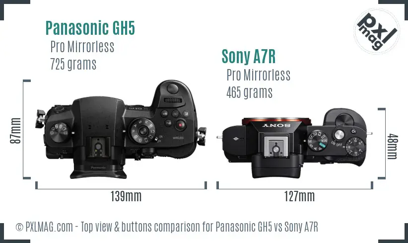 Panasonic GH5 vs Sony A7R top view buttons comparison