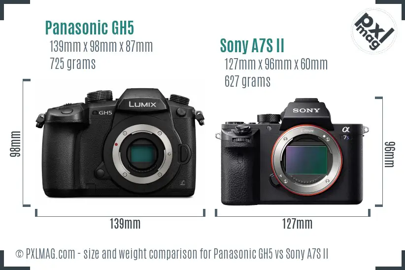 Panasonic GH5 vs Sony A7S II size comparison