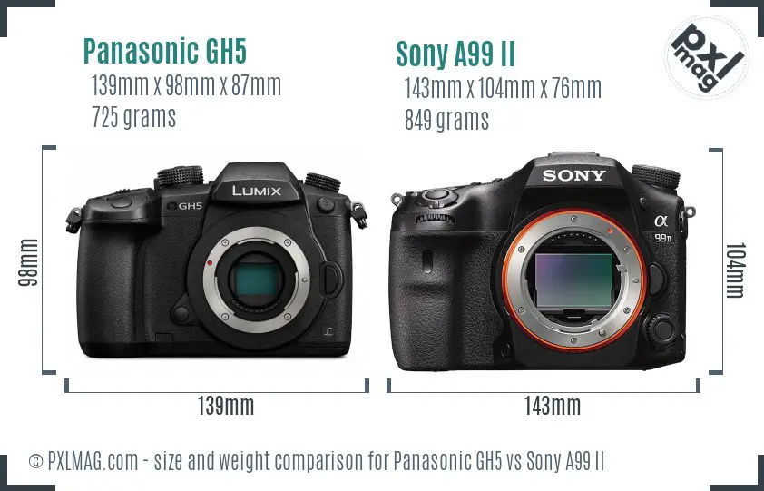 Panasonic GH5 vs Sony A99 II size comparison Panasonic GH5 vs Sony A99 II size comparison