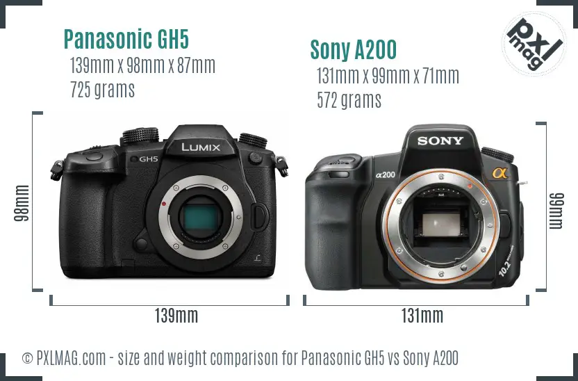 Panasonic GH5 vs Sony A200 size comparison