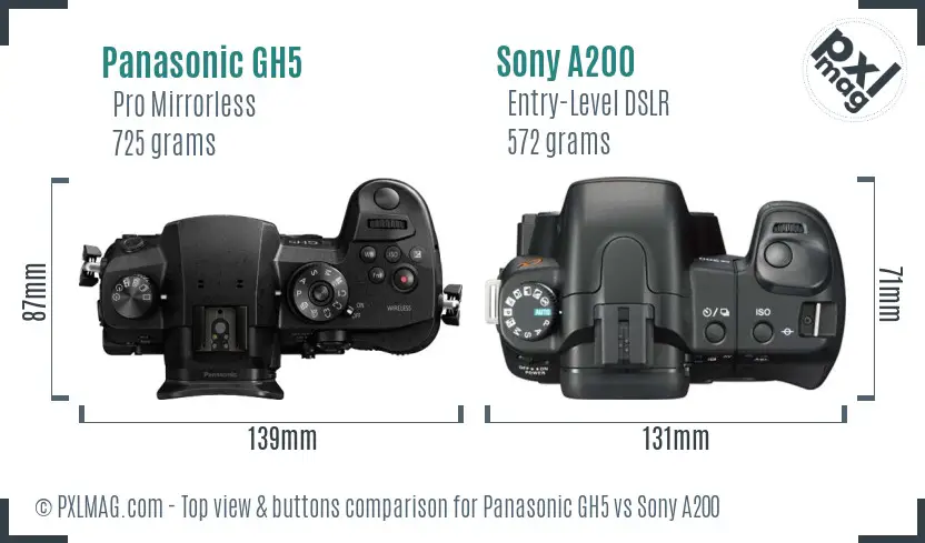 Panasonic GH5 vs Sony A200 top view buttons comparison