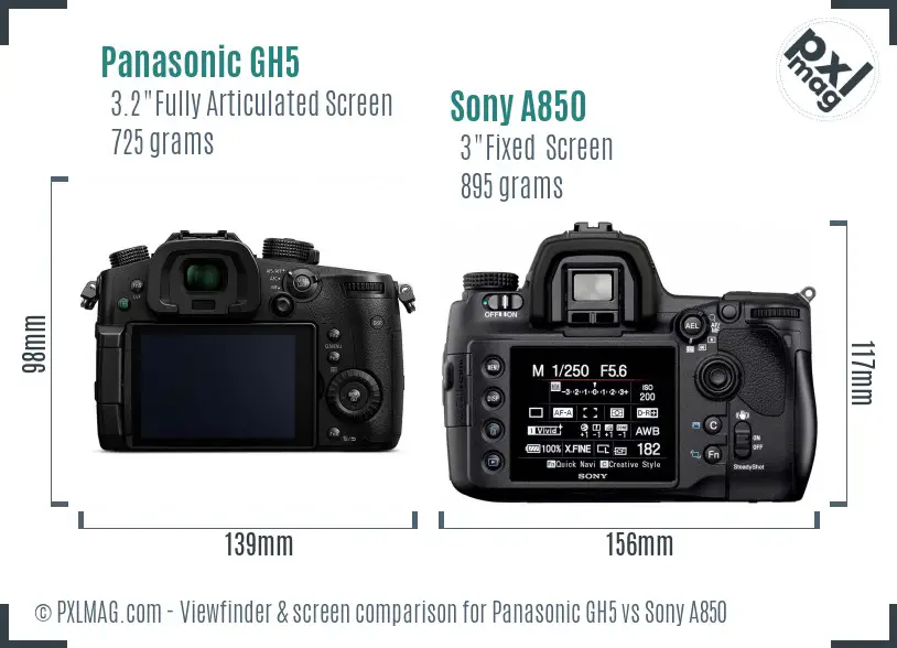 Panasonic GH5 vs Sony A850 Screen and Viewfinder comparison