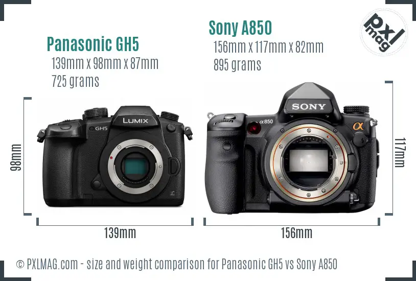 Panasonic GH5 vs Sony A850 size comparison