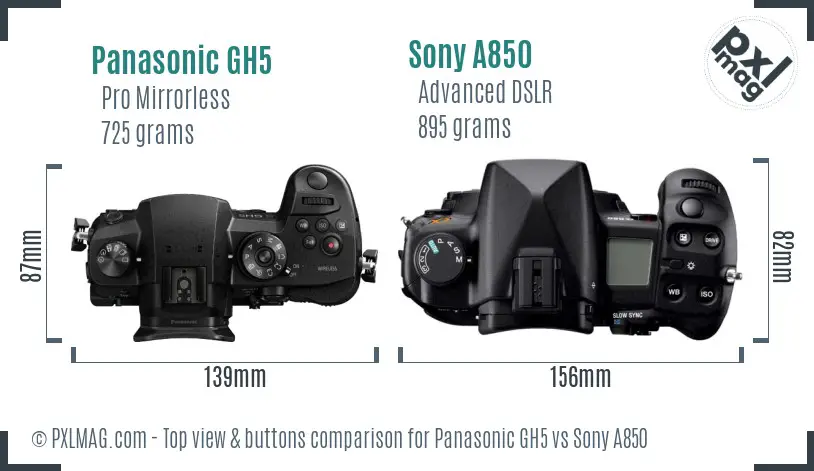 Panasonic GH5 vs Sony A850 top view buttons comparison