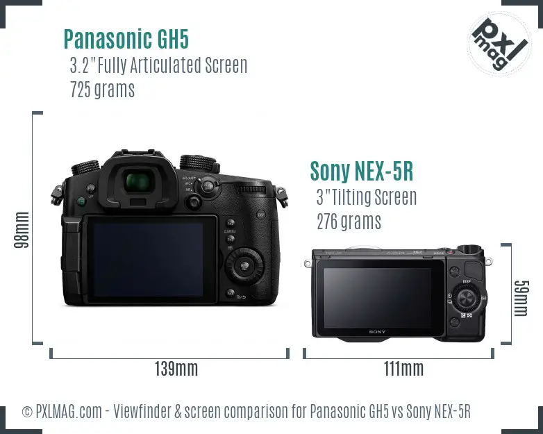 Panasonic GH5 vs Sony NEX-5R Screen and Viewfinder comparison