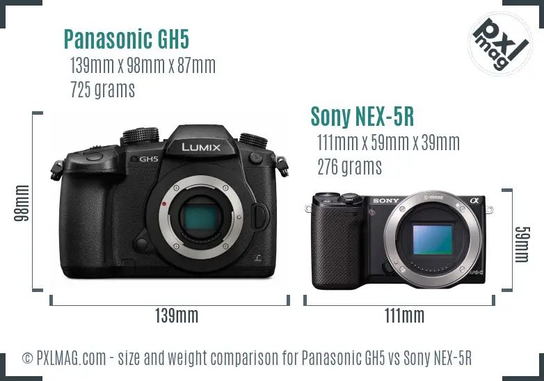 Panasonic GH5 vs Sony NEX-5R size comparison Panasonic GH5 vs Sony NEX-5R size comparison