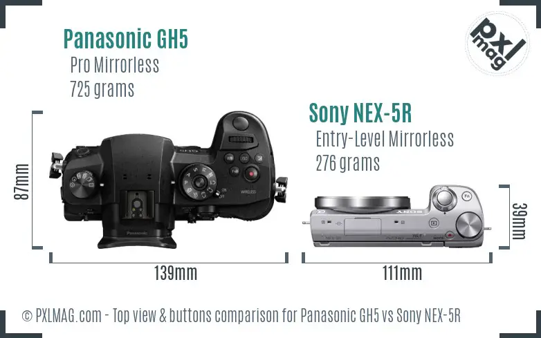 Panasonic GH5 vs Sony NEX-5R top view buttons comparison