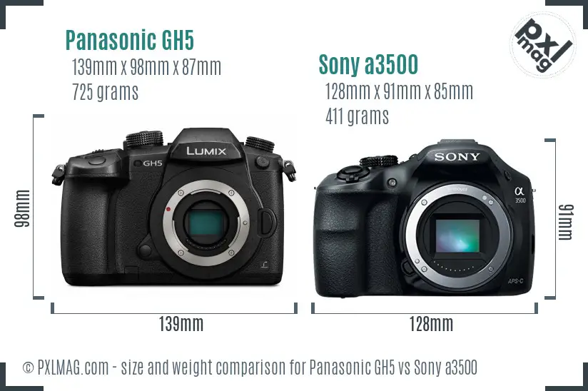 Panasonic GH5 vs Sony a3500 size comparison