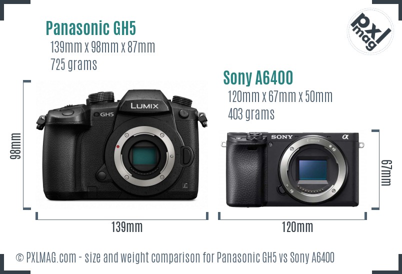 Panasonic GH5 vs Sony A6400 size comparison Panasonic GH5 vs Sony A6400 size comparison