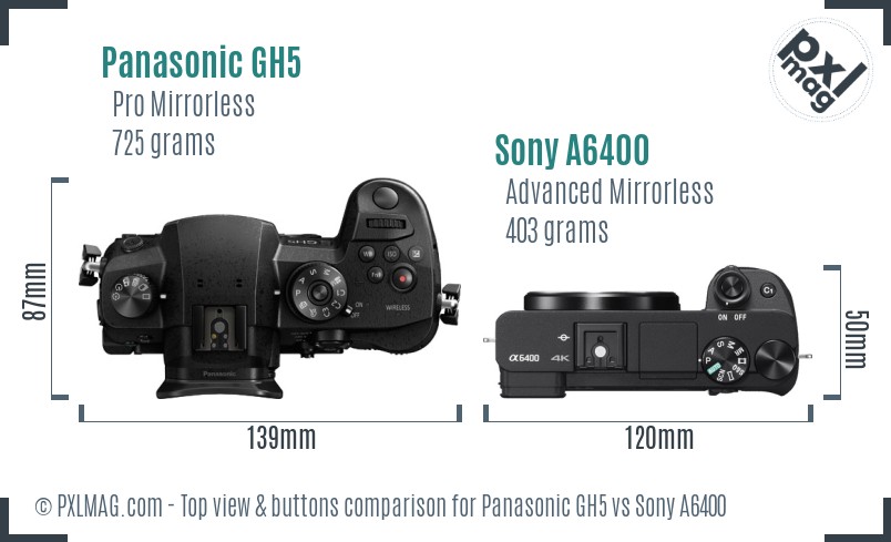 Panasonic GH5 vs Sony A6400 top view buttons comparison