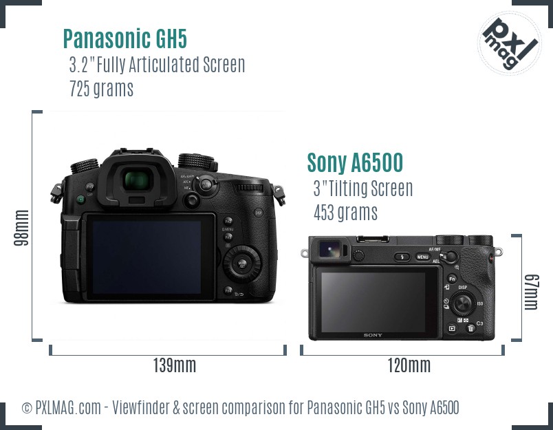 Panasonic GH5 vs Sony A6500 Screen and Viewfinder comparison