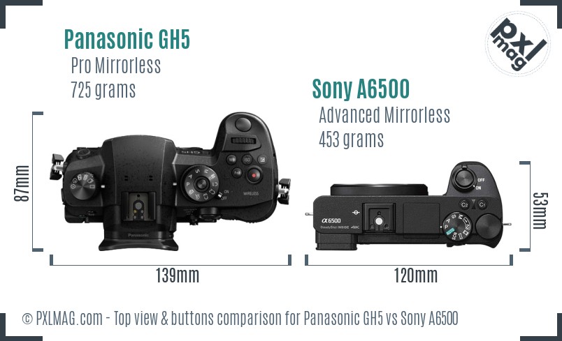 Panasonic GH5 vs Sony A6500 top view buttons comparison