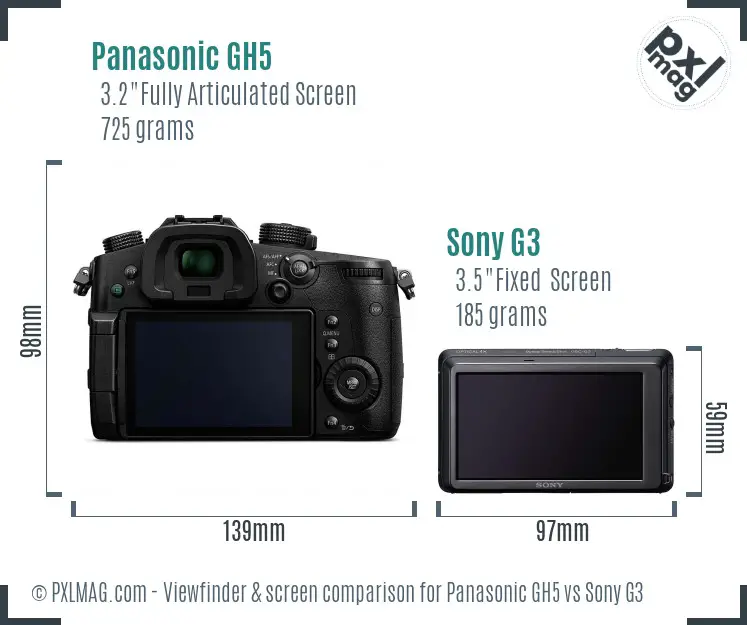 Panasonic GH5 vs Sony G3 Screen and Viewfinder comparison Panasonic GH5 vs Sony G3 Screen and Viewfinder comparison