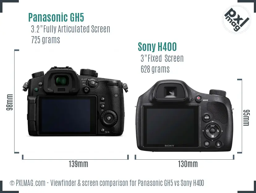Panasonic GH5 vs Sony H400 Screen and Viewfinder comparison Panasonic GH5 vs Sony H400 Screen and Viewfinder comparison