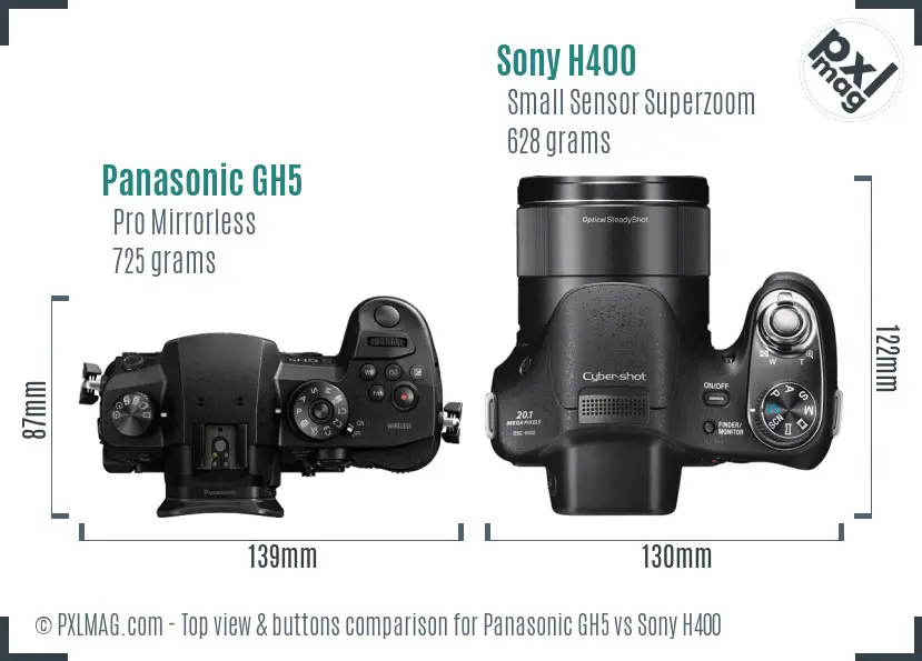 Panasonic GH5 vs Sony H400 top view buttons comparison Panasonic GH5 vs Sony H400 top view buttons comparison